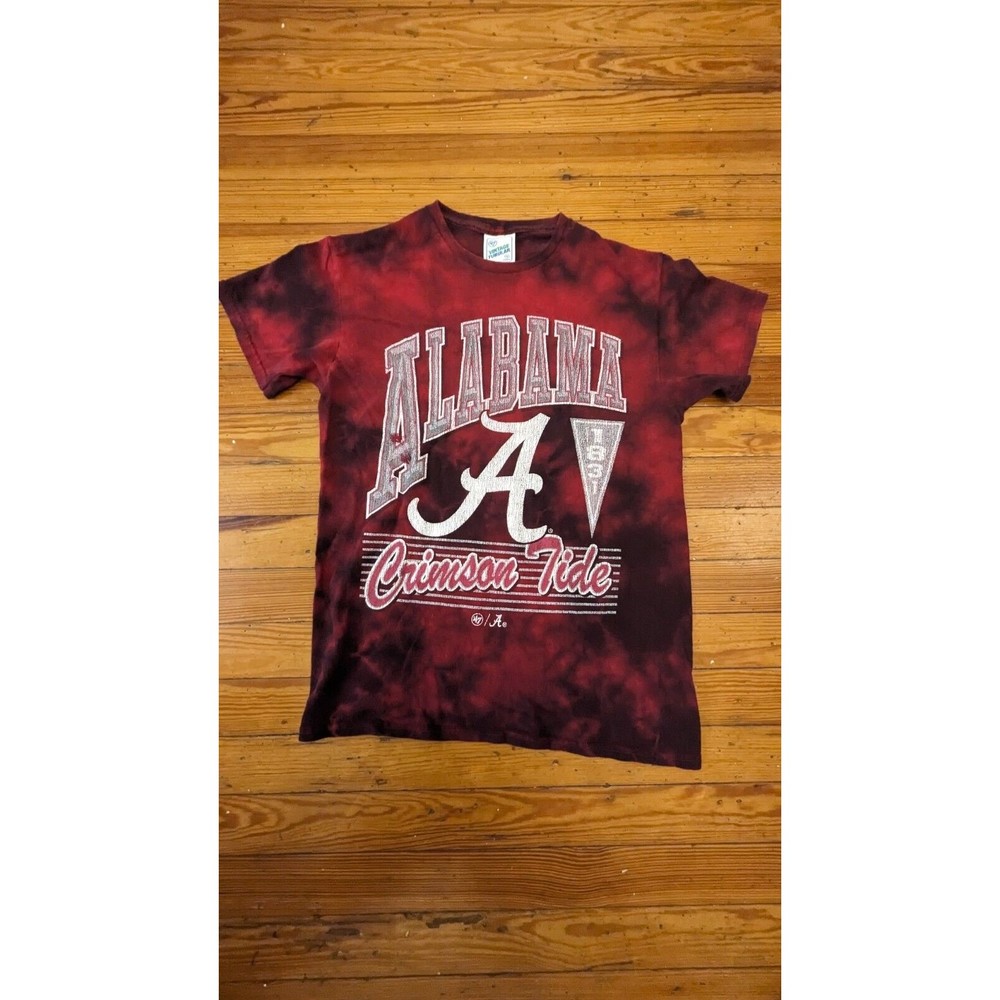 ALABAMA CRIMSON TIDE COLLAGE FOOTBALL RED BLACK WOMENS SZ S TIE DIE T-SHIRT